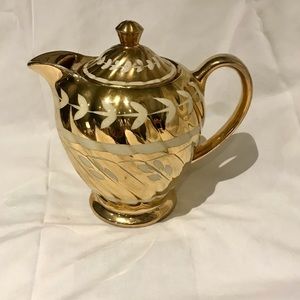 Vintage Sadler Teapot Gold Lustre Swirl Ivory Leaves Design England 1940s